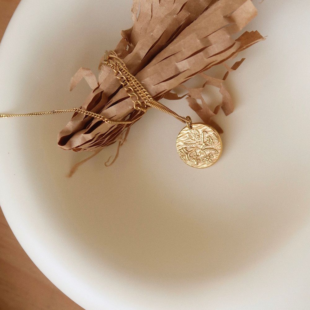 18K Gold Plated Leo Lion Coin Tag Necklace - Picture 6 of 8